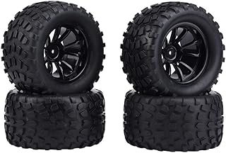 Surebuy 4Pcs/Set RC Wheel Tires, Easy-to-Load Rubber RC Car Tires, Flexible Front & Rear Tires and Wheels Set, RC Tires for hsp Redcat Exceed RC Traxxas Hpi 1/10 Truckt(Black