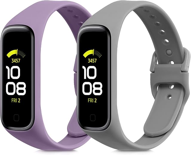 kwmobile Watch Bands Compatible with Samsung Galaxy Fit 2 - Straps Set of 2 Replacement Silicone Band - Grey/Lavender