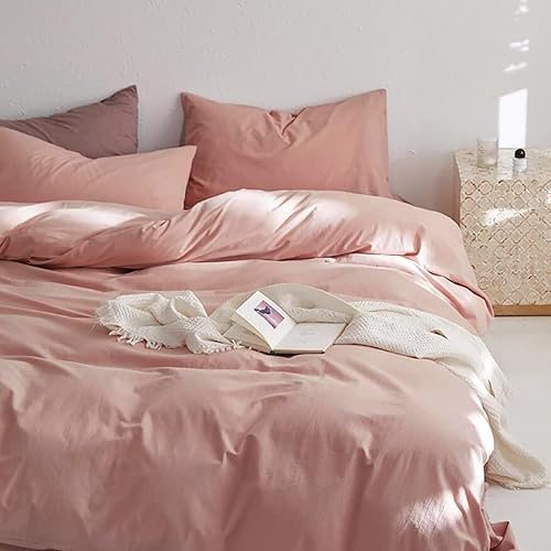 Miniatura 4 de Luxlovery - Juego de edredón rosa rubor, tamaño matrimonial, color liso, para mujer, rosa polvo, cómodos y suaves, rosa claro, transpirable, con 2