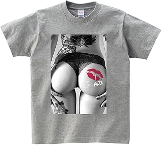 chatte noir Tシャツ メンズ 半袖 おしゃれ ペア カップル セクシー キスマーク タトゥ 唇 ランジェリー lip sexy tattoo girl just a kiss 可愛い クルーネック Uネック ユニセックス プリントTシャツ