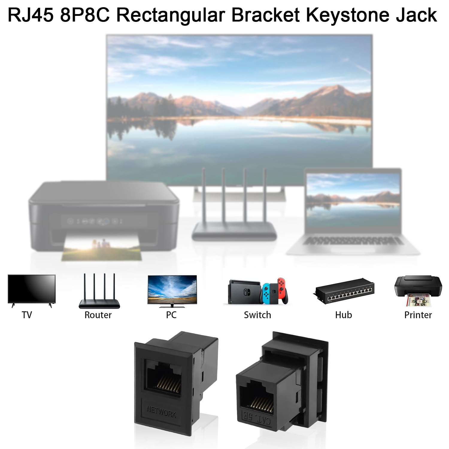 QIANRENON Desktop Connection Box RJ45 sieciowy Jack CAT5E RJ45 gniazdo na gniazdo Ethernet Passthrough Connector RJ45 8P8C uchwyt prostokątny Keystone Jack Desktop Socket RJ45 akcesoria, 2 szt