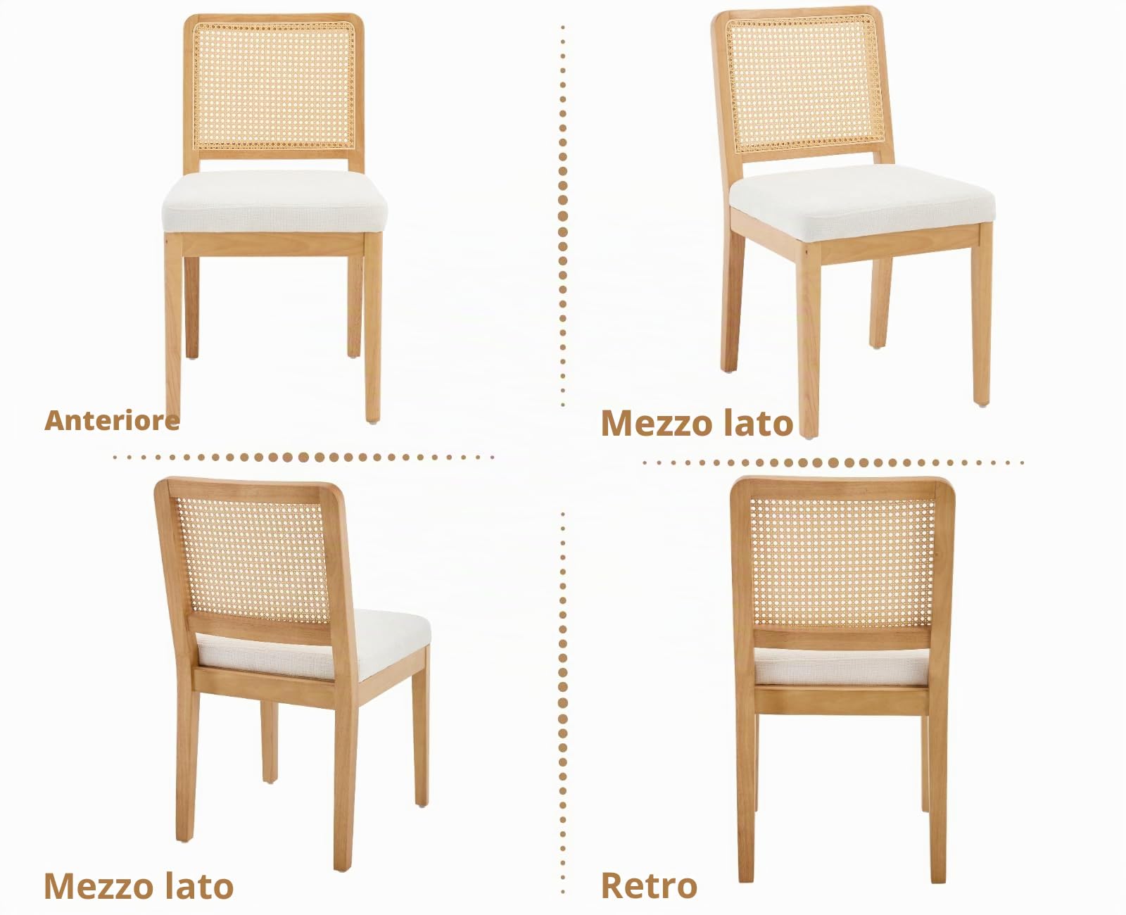 chairus Set di 2 Sedie da Pranzo in Tessuto Sedia in Legno, Bianco