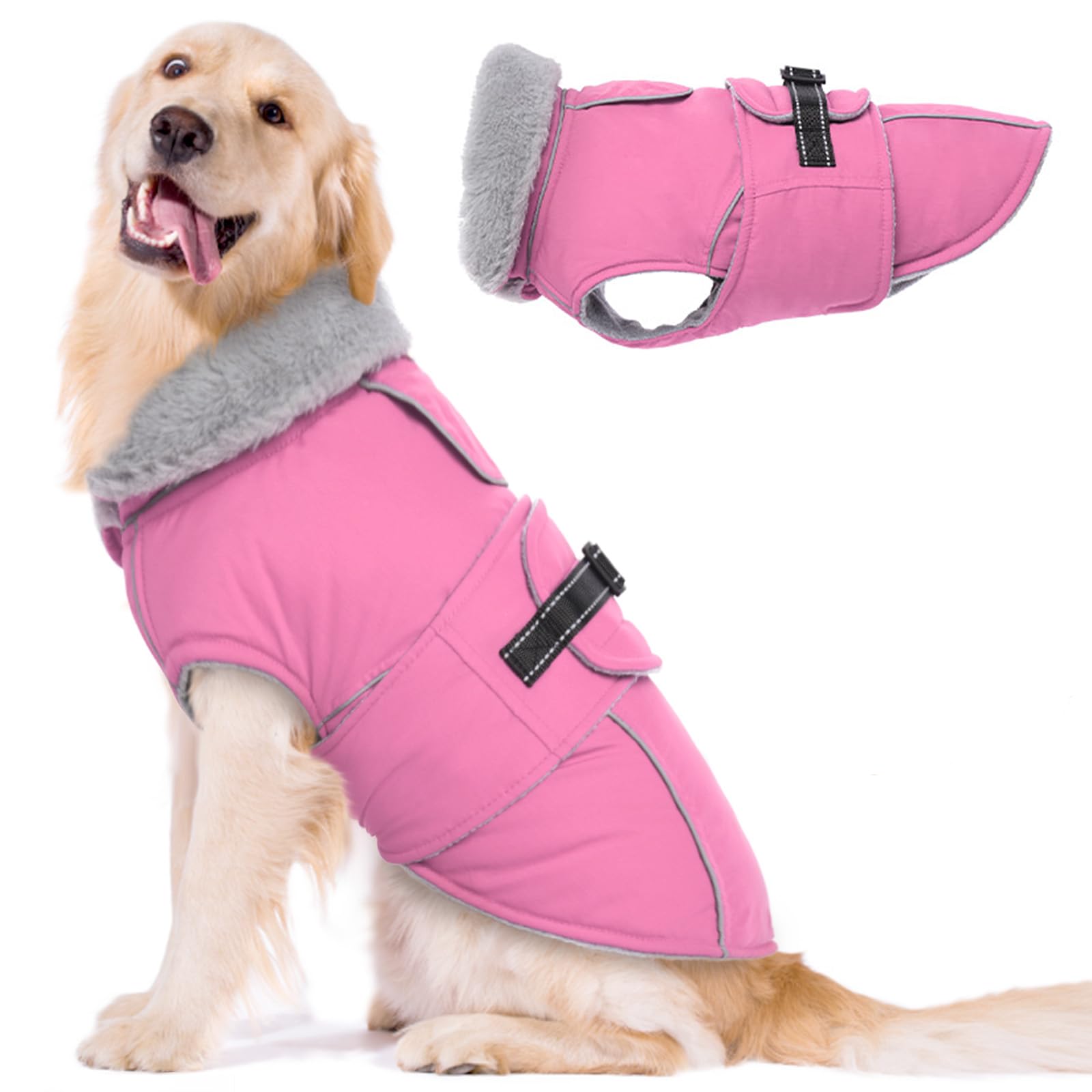 Lelepet Abrigo cálido para perro, chaleco de forro polar reflectante, impermeable, resistente al viento, abrigo de invierno para perro, abrigo para clima frío con hebilla ajustable, forro polar, traje