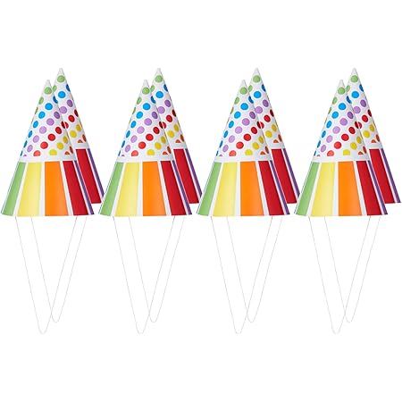 Rainbow Birthday Paper Party Hats 8 Count, Fun & Vibrant
