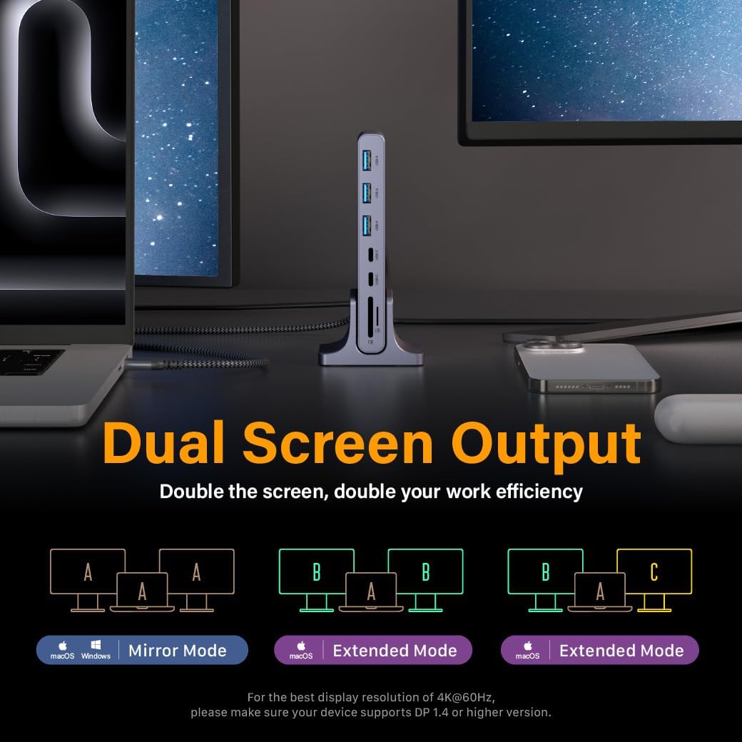 ADAM elements HUB Pro S 12-in-1 USB-C Hub, Triple Display Docking Station with Dual 4K HDMI, VGA, 100W PD Fast Charge, Ethernet, SD/TF for MacBook Pro/Air M4/M3/M2/M1, iPad, Windows Laptop