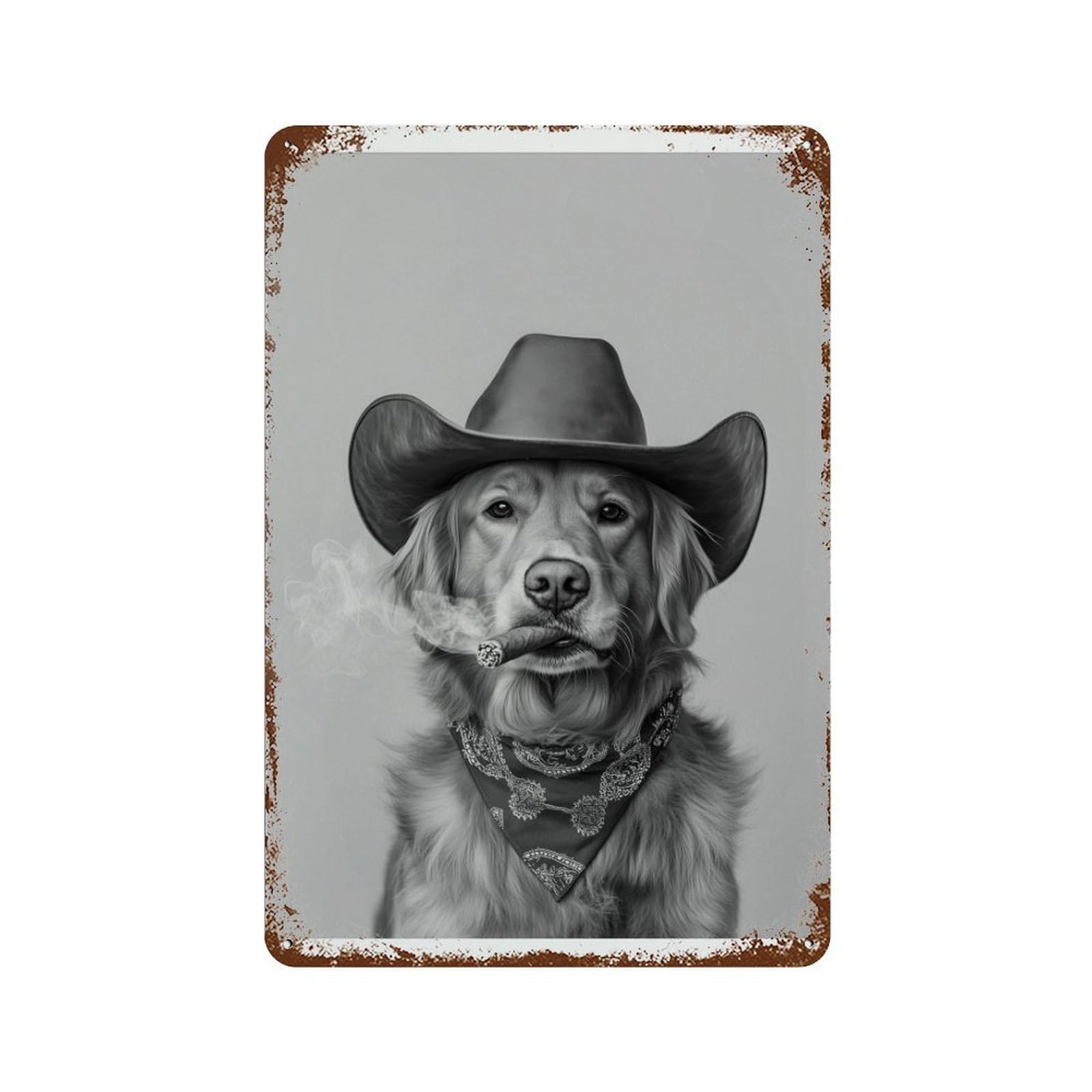 xiaoxiaoshen Golden Retriever Cowboy Western Dog Vintage Wall Decor Art Metal Tin Poster Modern Home Decor Art Home Bar Shop Decorations Vintage Sign 30x20cm