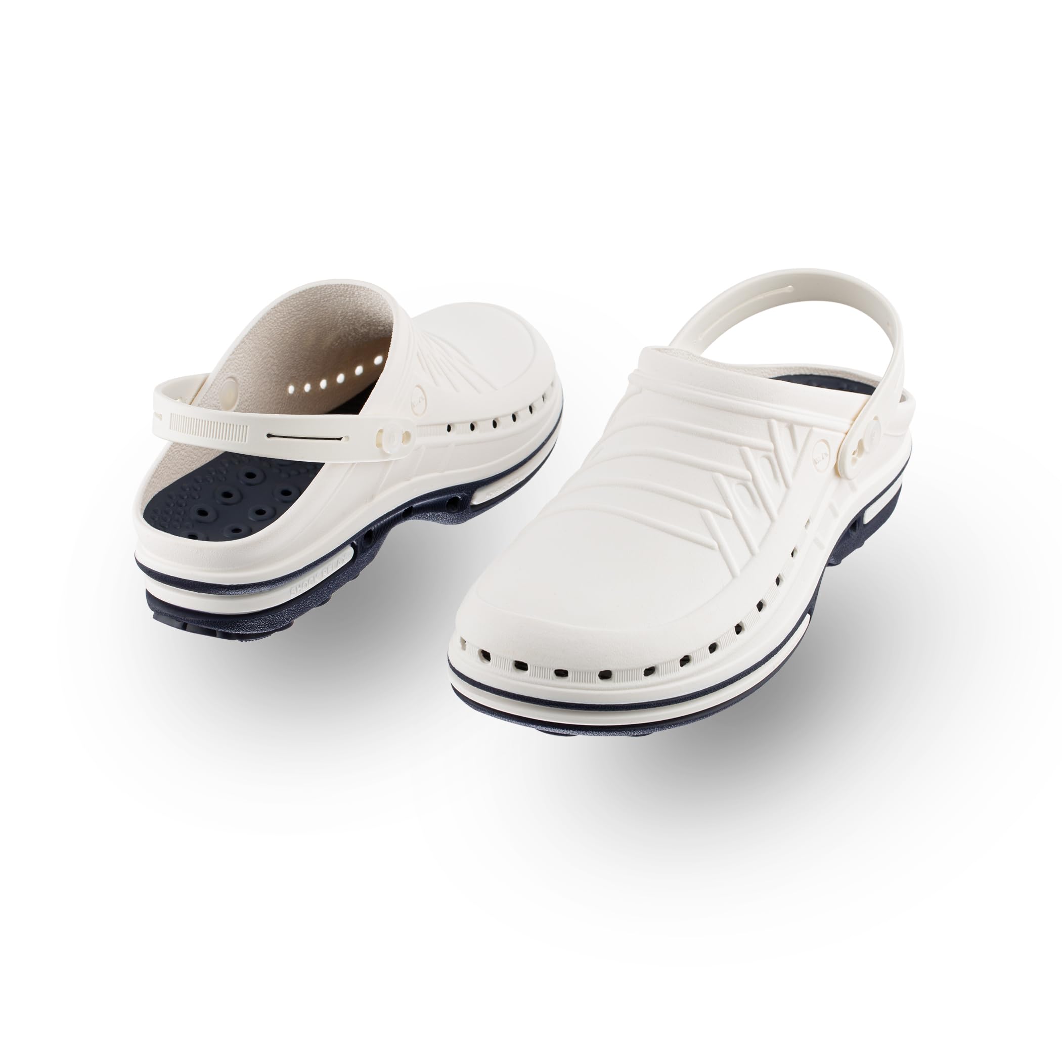 WOCK Clog, Damen Sanitär Clogs Orange/Weiß, Unisex - Mann Frau Clog mit Fersenriemen, Sterilisierbarund mit Zitronenaroma - Größenbereich 35-48