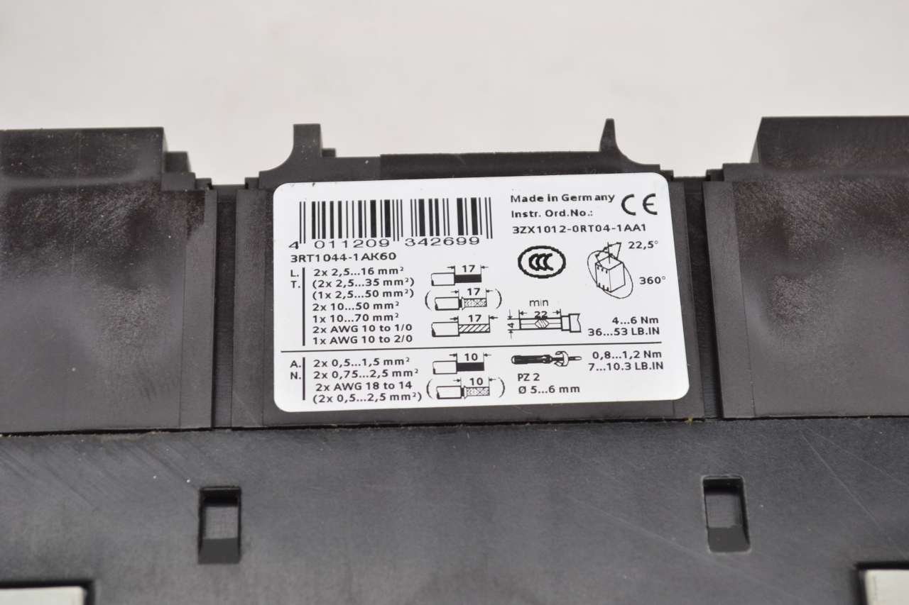 SIEMENS - 3RT10441AK60 Siemens 3RT10 44-1AK60 Motor Contactor, 3 Poles, Screw Terminals, S3 Frame Size, 120V at 60Hz and 110V at 50Hz AC Coil Voltage Voltage
