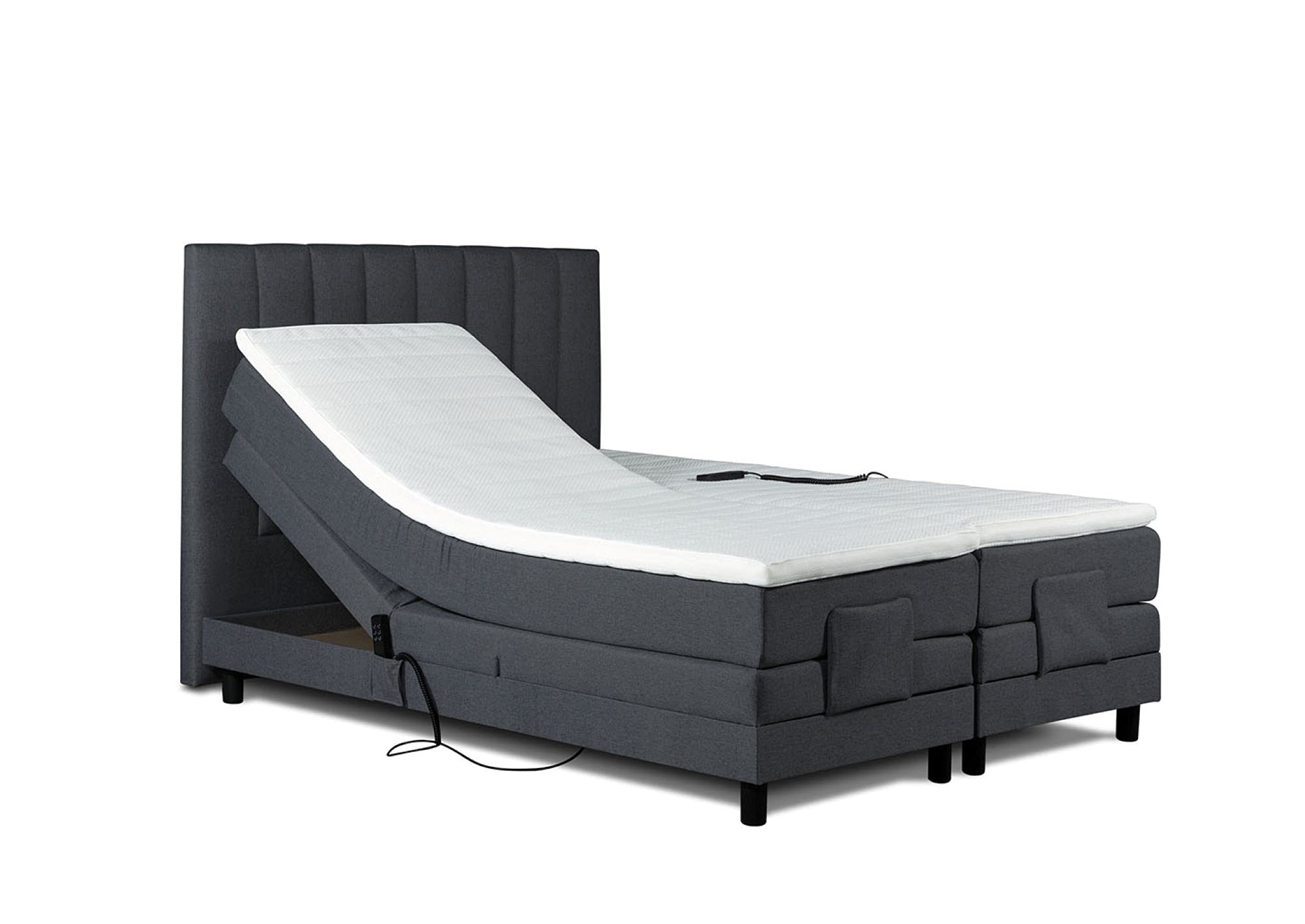 Tesla Dreams Emotion Boxspringbett 180x200 cm – Elektrisch Verstellbares Boxspringbett, 7-Zonen-Taschenfederkernmatratze H2/H3, Latex-Topper, Antracit