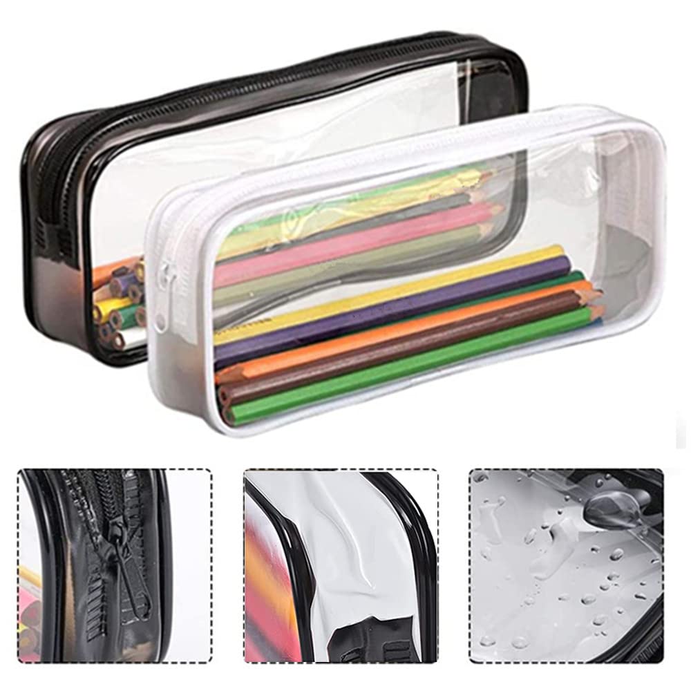 Wanfoou Clear Pencil Case,8 Pack Clear PVC Pencil Case with Zipper,Portable Transparent Pencil Bag Makeup Pouch for Office Stationery and Travel Storage(Black, White) - Image 2