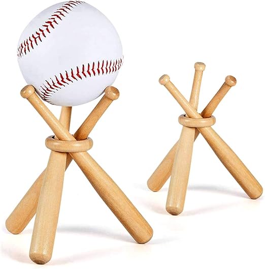 2 Set Baseball Stand Display Holder Baseball Bat Holder with Wooden Baseball Bats 3 Mini Bat and Wooden Circles Display Baseball Centerpieces for Tables