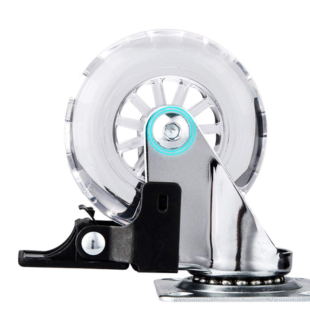 Ruedas giratorias de Poliuretano Transparente de 3 Pulgadas con rotación de 360 Grados y Placa Superior de Bloqueo (2 Ruedas giratorias + 2 Ruedas con Freno de 2,5 Pulgadas)