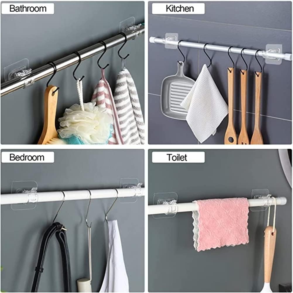 QXORE No Drill Curtain Rod Brackets No Drilling Self Adhesive Curtain Rod Holder Hooks Nail Free Adjustable Curtain Rod Hooks Curtain Hangers for Kitchen Home Bathroom and Hotel (2 PCS TRANSPARNT) 2