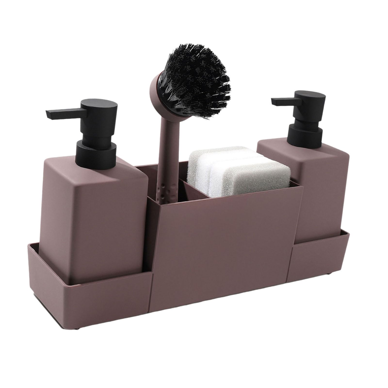 MICFENY Kitchen Soap Dispenser and Sponge Holder with Storage Tray for Sink Organization Hand Soap Organiser with Brush
