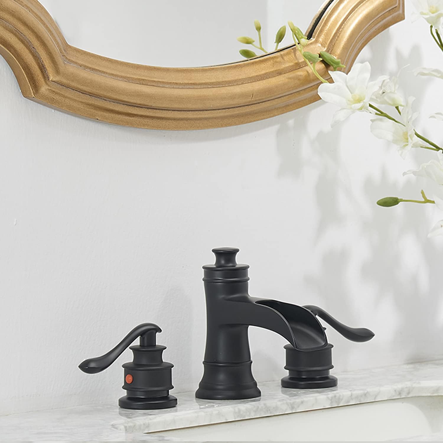 Suреr Sаlе 🛒 Black Bathroom Faucet 3 Hole with Drain Assembly and Supply Hose Lavatory Sink Waterfall 8 inch Widespread Bathroom Faucet 2 Handle Mixer Tap by Homevacious Hоlіdау Dеаlѕ 🛒 Black Bathroom Faucet 3 Hole with Drain Assembly and Supply Hose Lavatory Sink Waterfall 8 inch Widespread Bathroom Faucet 2 Handle Mixer Tap by Homevacious