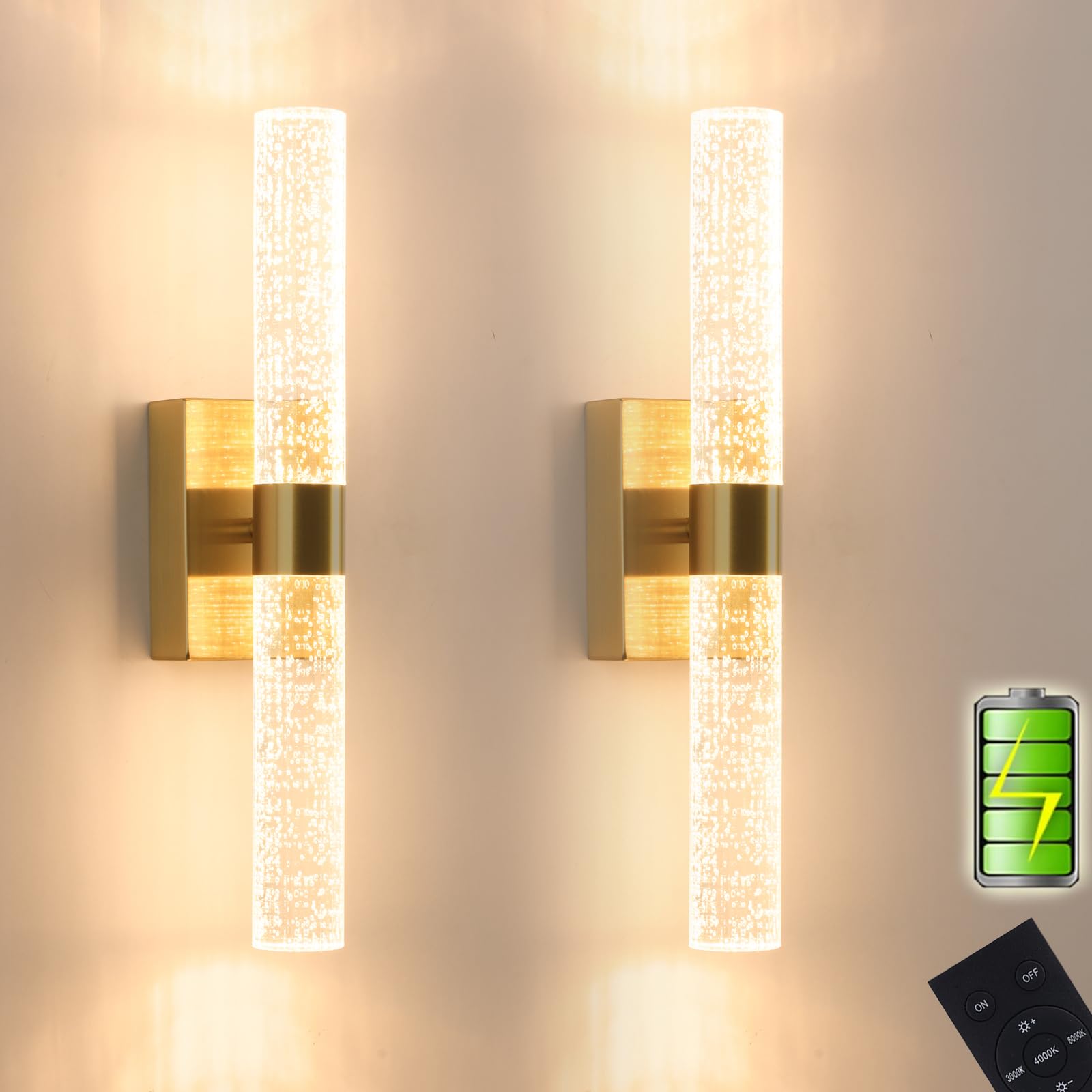 Photo 1 of Amansour Battery Operated Wall Sconces Set of 2: Gold, Dimmable