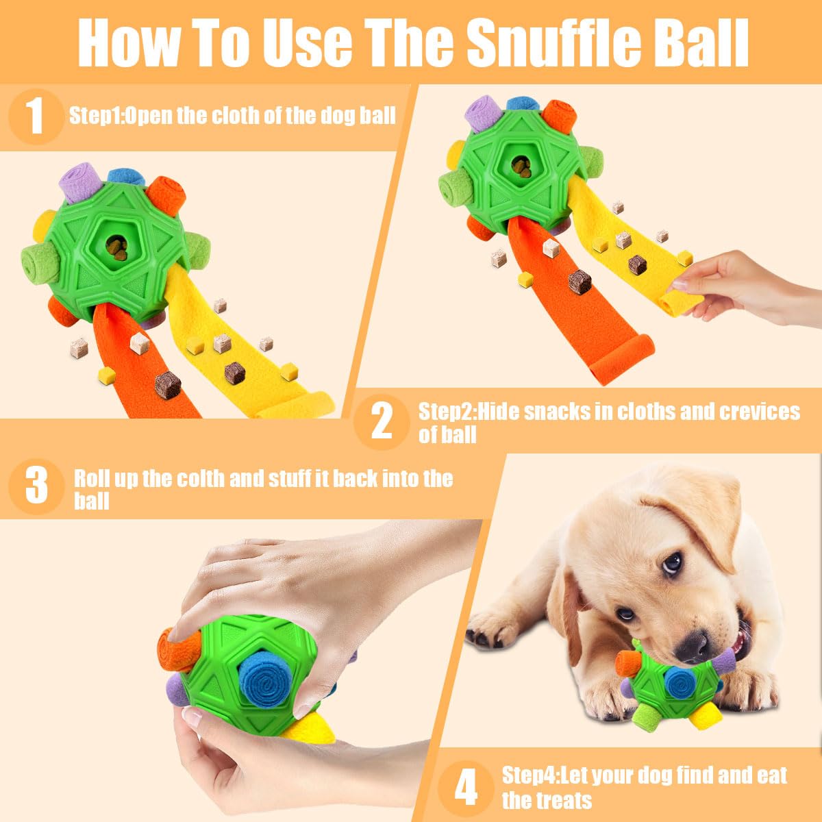 Dog Snuffle Ball-Interactive Puzzle Dog Toys Encourage Natural Foraging Skills Slow Feeder for Training and Stress Relief, Cloth Strip Hiding Food Chew Toys with Squeaky Carrot Toy for Any Size - image 4