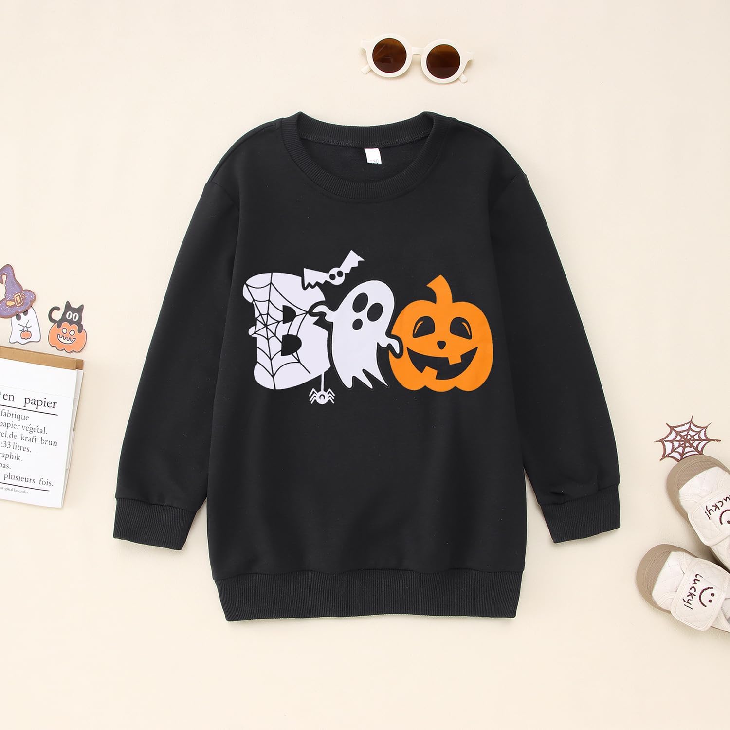 Ritatte Kids Boys Girls Halloween Sweatshirt BOO Pumpkin Ghost Graphic Pullover Funny Spooky Season Crewneck Long Sleeve Tops - Image 4