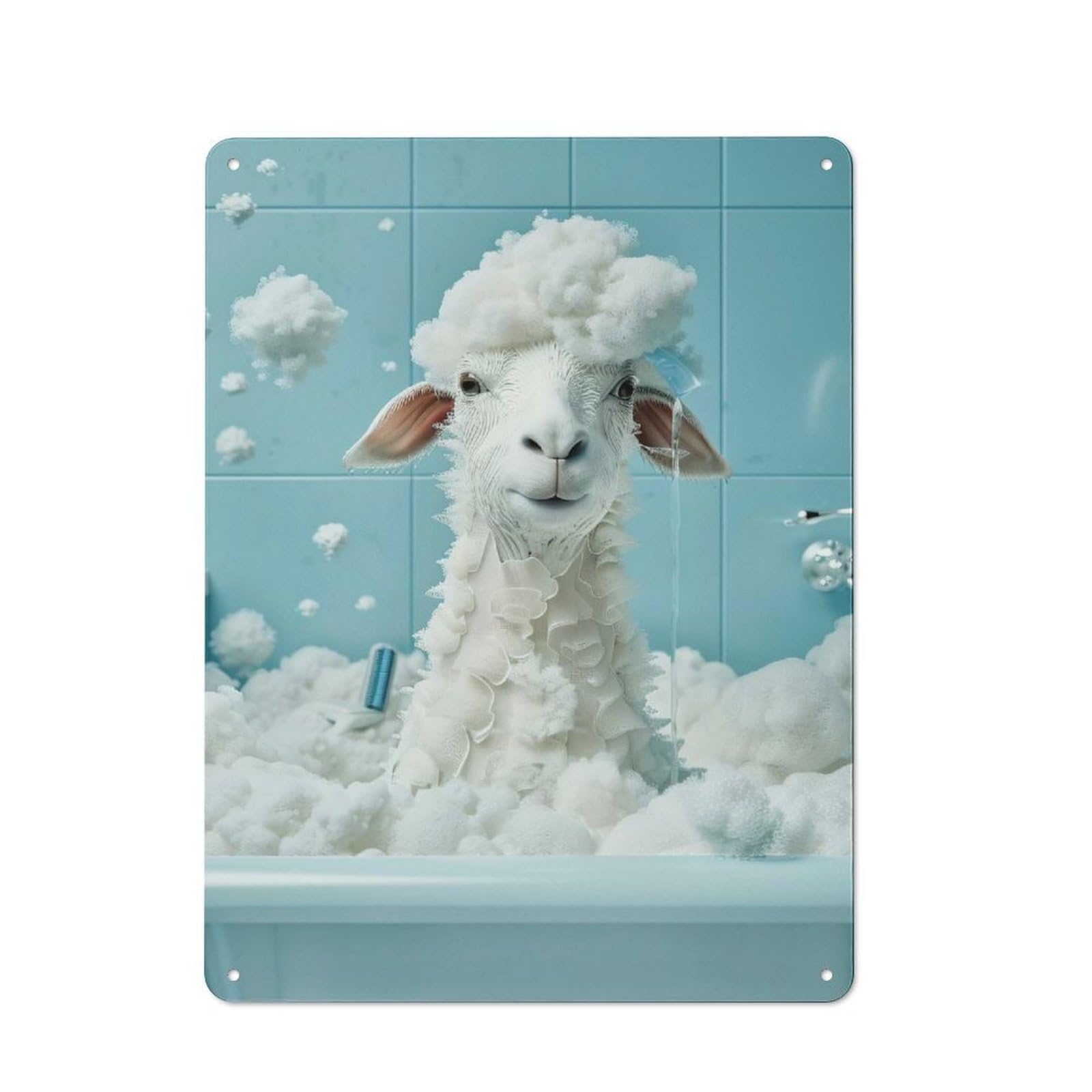 Junmoney Style-7 Sheep In A Bubble Bath Retro-Style Tin Wall Plaque 40X30cm For Café Or Home Bar, For Themed Interiors In Cafés And Home Bars