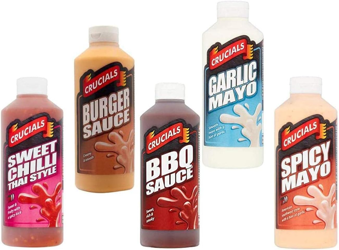 – Crucials 5 Pack Sauces BBQ Sweet Chilli Spicy Mayo Garlic Burger 500ml x 5