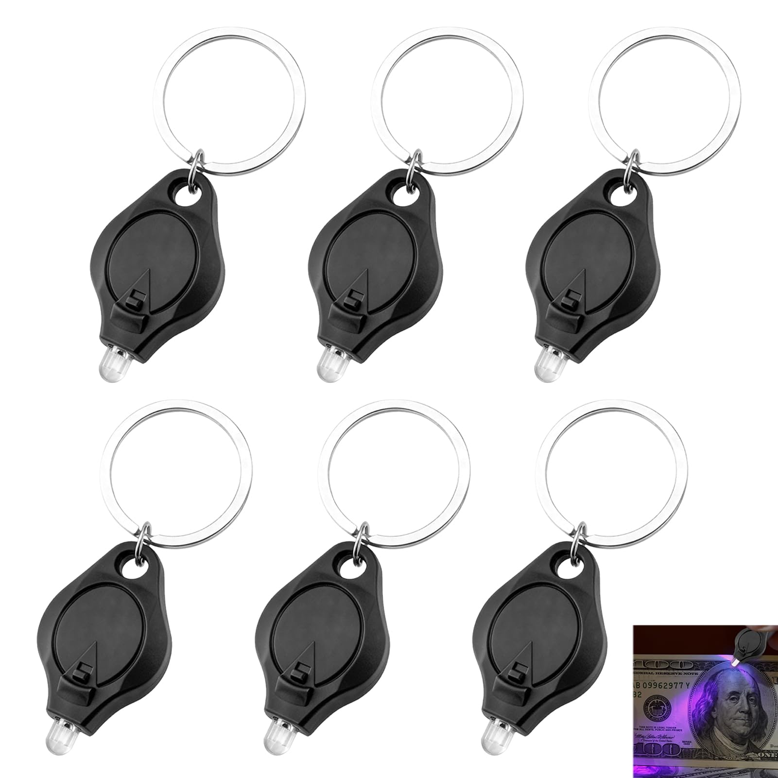 6 Pcs Keychain UV Light, Blacklight Mini LED Keychain Torches, Watermark Money Checker, Portable Flashlight Note Checker, Money Detector for Paper Notes, Small Pocket Torch for Retail Travel (Black)