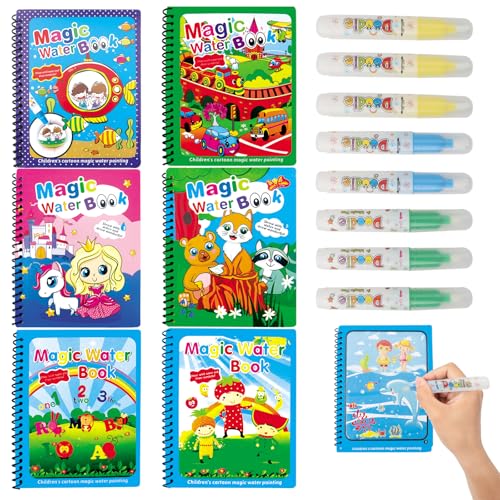 AYSYR 7 rotuladores mágicos de agua para colorear con agua, libro de colorear de agua, fomenta la creatividad de los niños, libro para colorear reutilizable, libro de colores mágicos con 7 bolígrafos