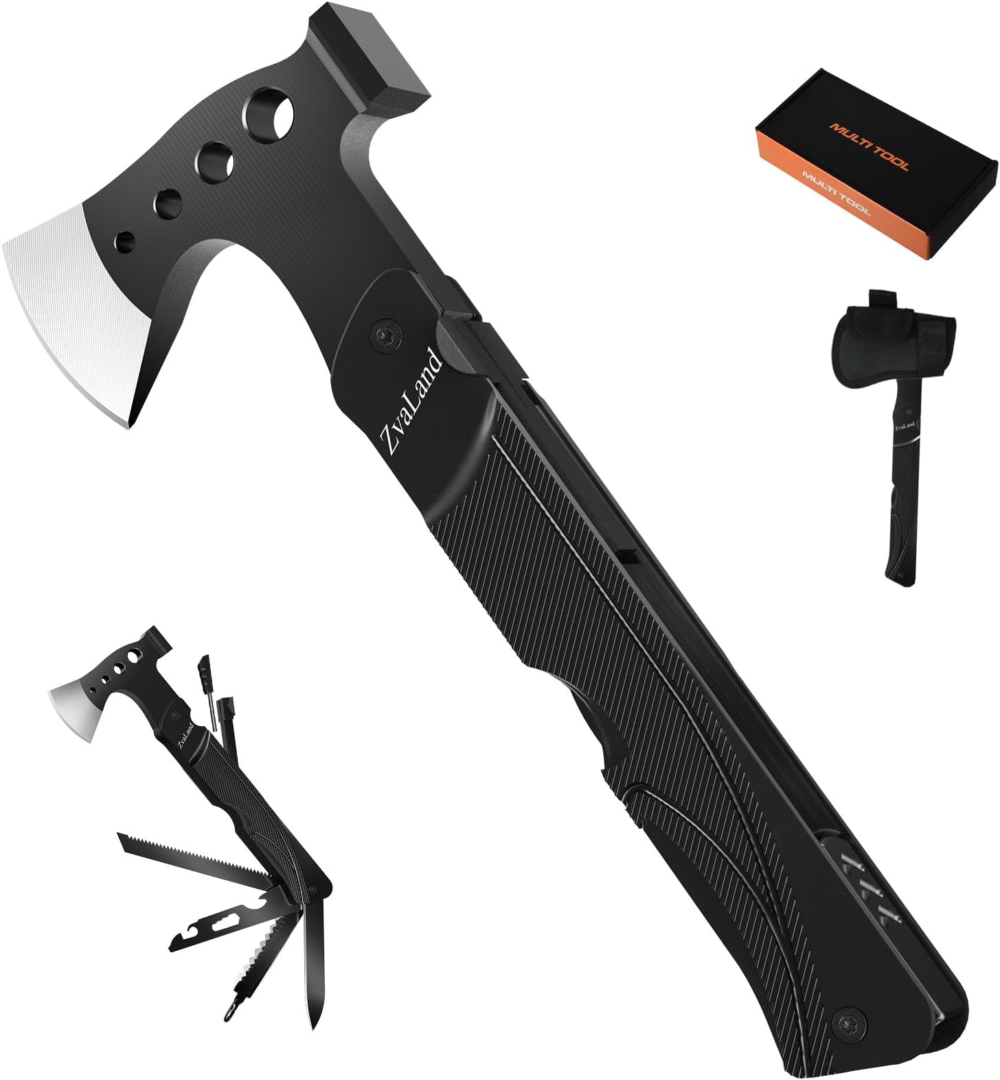 Adventure Multitool Axe Set - 14-in-1 Survival Hatchet for Camping, Hiking, Fishing. Axe, Hammer, Knife, Saw, Opener, Fire Starter, Whistle. Unique and Versatil Gift for Men