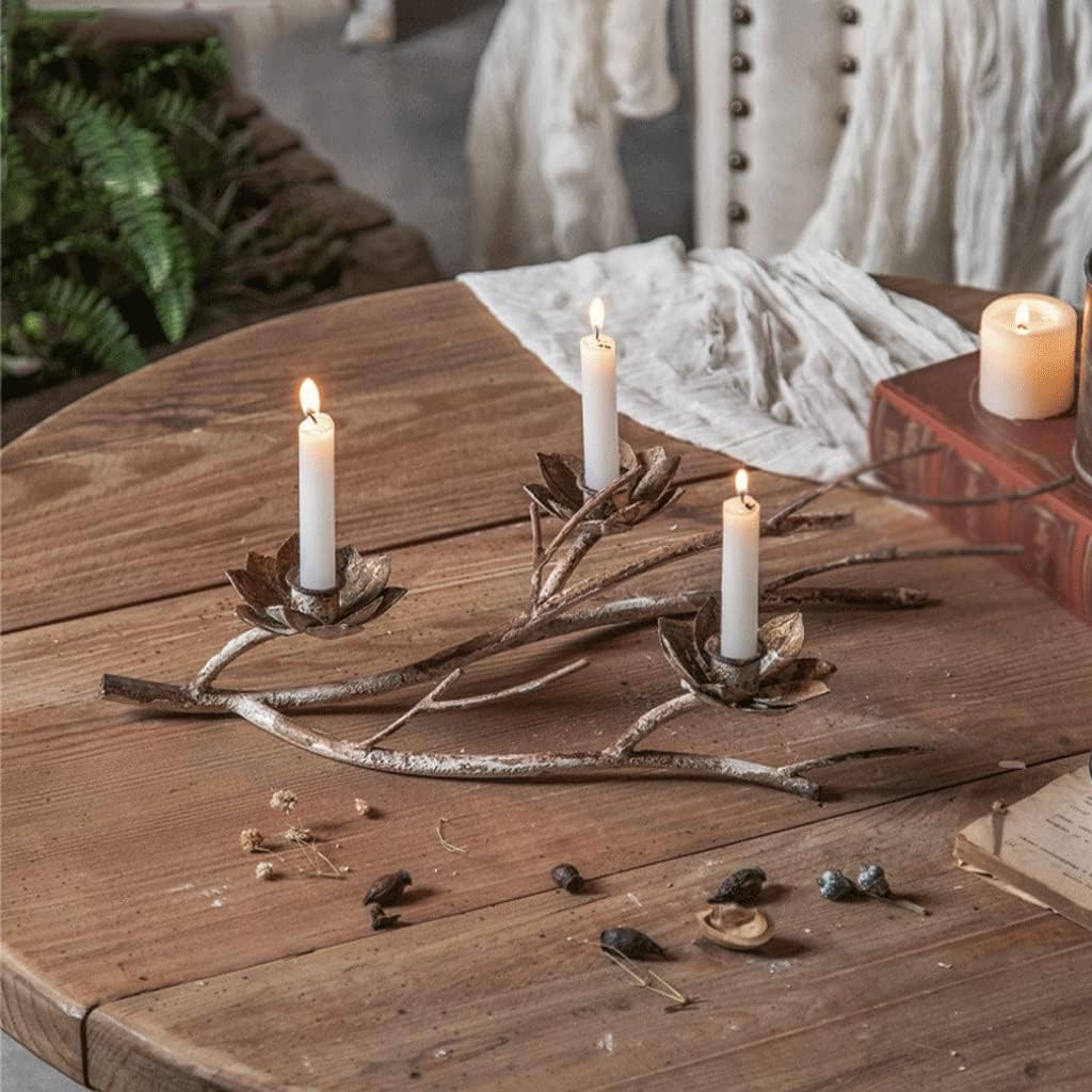 Vintage Candelabra Write Iron Rose Petal Candle Holder Tabletop Center Candle Holder Suitable for Dinner Living Room Kitchen Room Candle Stand