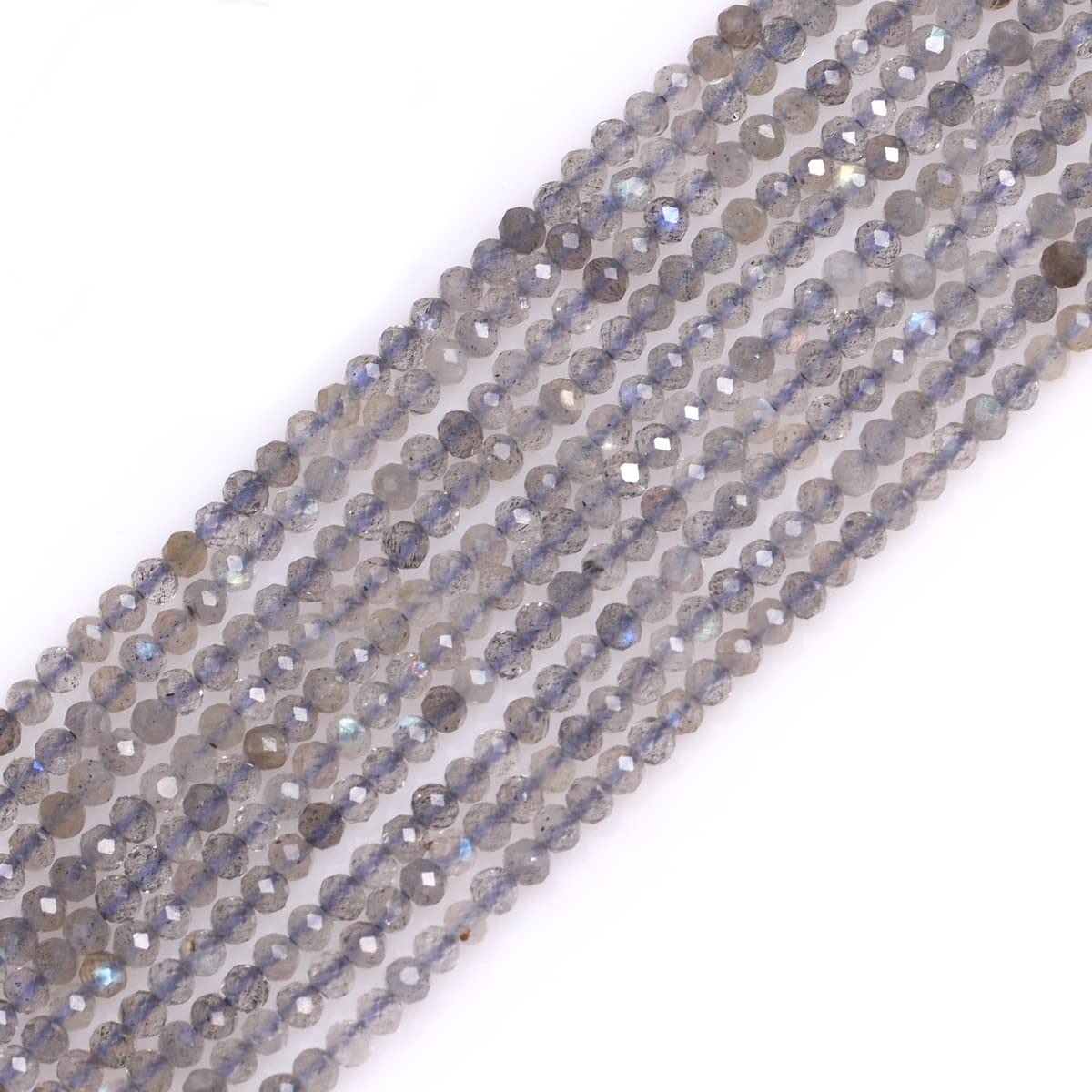 GEM-Inside AAA Grade Natural 2mm Grey Labradorite Gemstone Round Faceted Spacer Small Beads for Jewelry Making 15'' — image 1