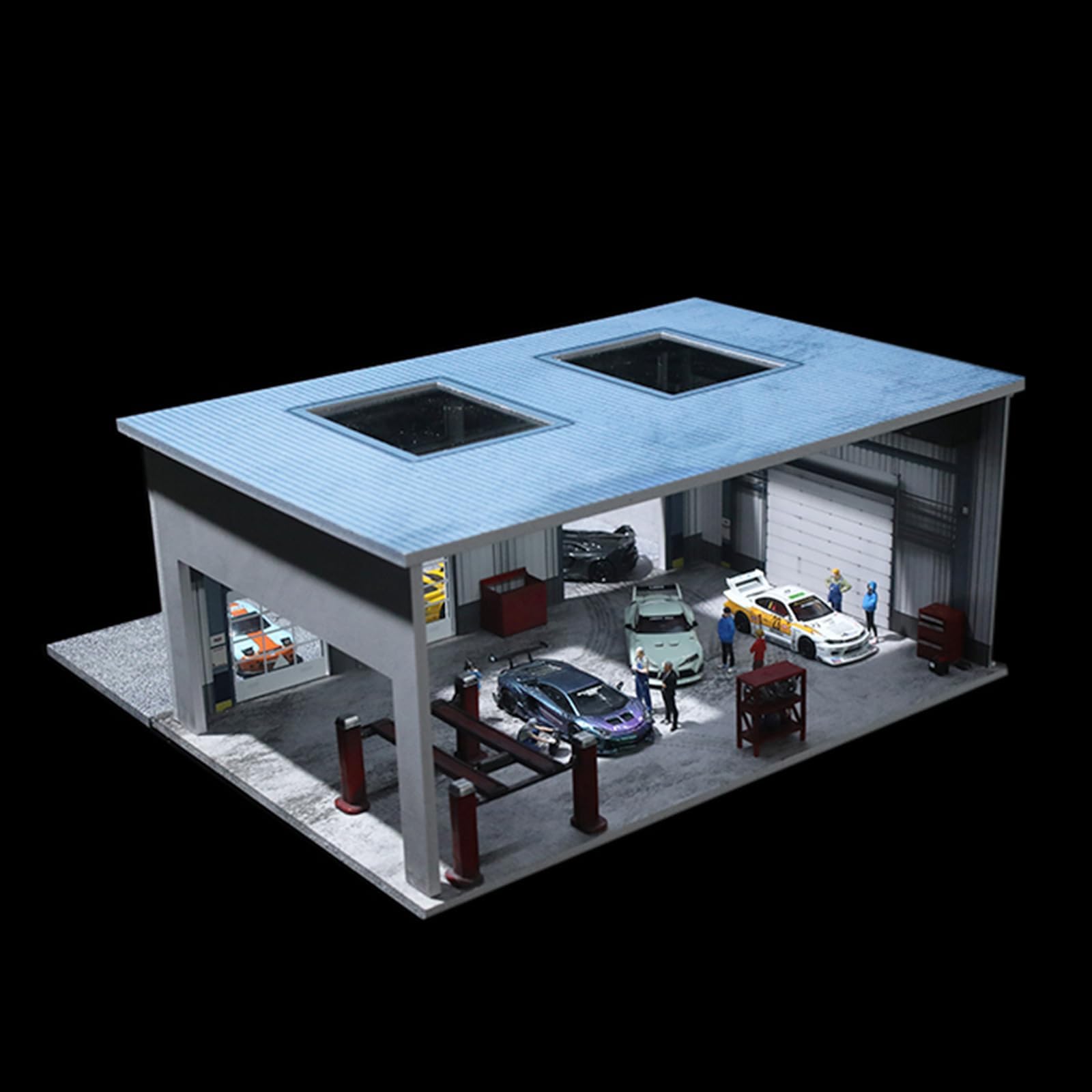 Vetrina LED Garage Diorama in scala 1/64 per modellini di auto pressofuse, vetrina illuminata compatibile con Hot Wheels, Matchbox e Mini GT Collectibles