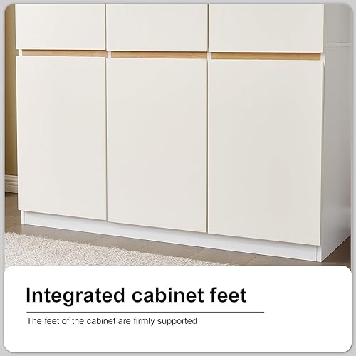 Miniatura 7 de Armario de 4 puertas, armario de madera con 2 cajones, gabinete de almacenamiento para gran capacidad, armarios blancos para dormitorio con barra