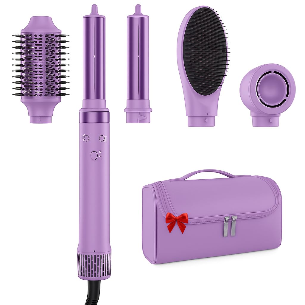 5 in 1 Hot Air Multi-Styler Professional Hair Wrap Styler Set with Air Curlers, Hair Dryer Brush, Straightener, Concentrator for Fast Drying Curling Straightening, Gift for Women