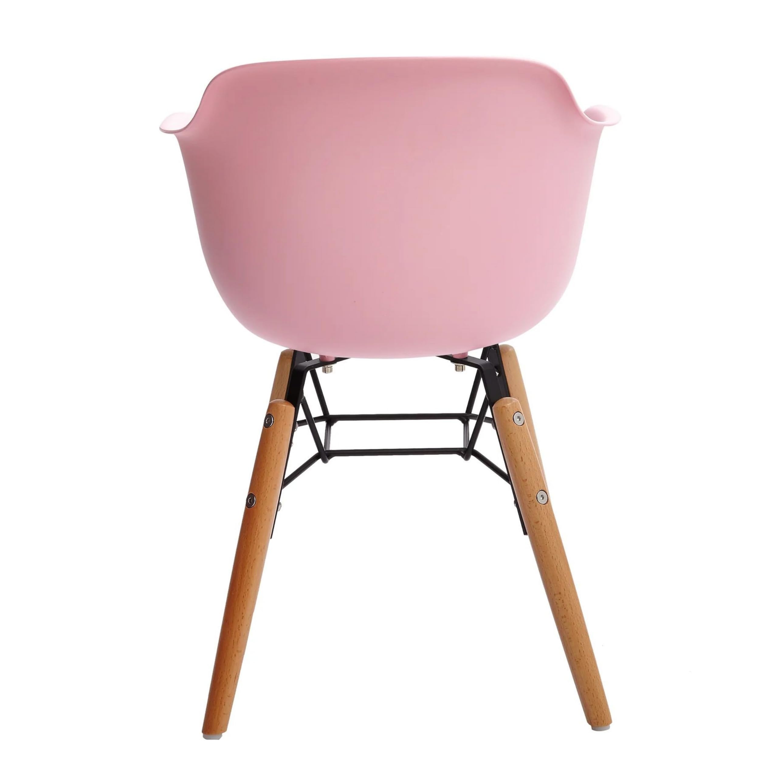 Benjara Lyna 16 Inch Kids Side Chair with Solid Back, Arms, Angled Wood Base, Pink, Brown and Black