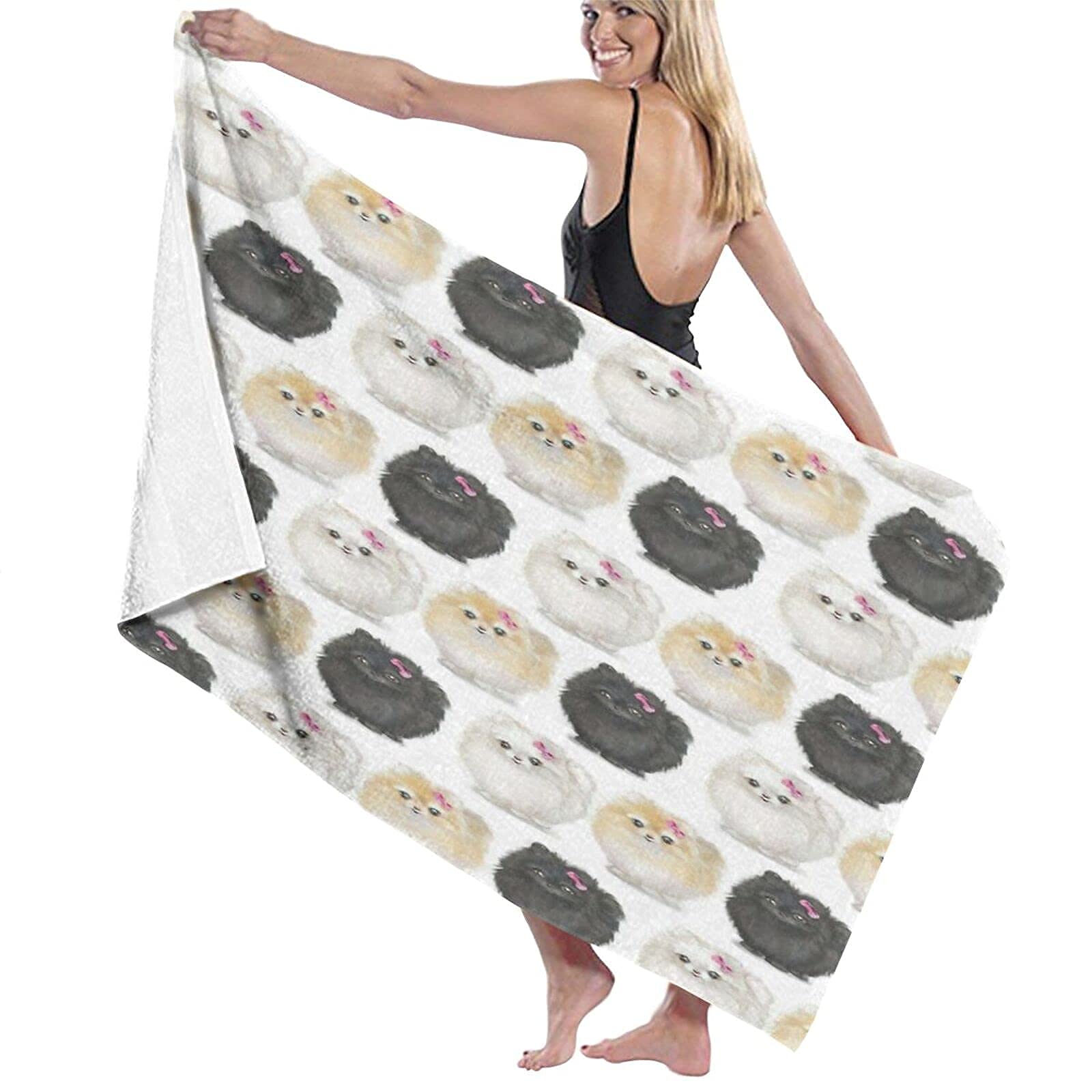 Lsjuee Pomeranians Beach Towel Thick Light Weight Superfine Fiber Beach Towel Microfiber Quick Dry for Swimming Swimming Class Other Water Activities Tropical Vacations Honeymoon Hawaii 32INx52IN