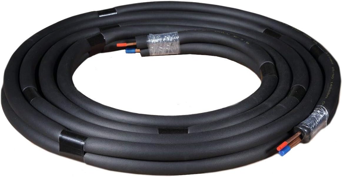 1/4" - 3/8" Insulated Copper Coil Line Set - Seamless Pipe Tube for HVAC, Refrigerant - 1/2" Black Insulation Taped Together - 50' Long