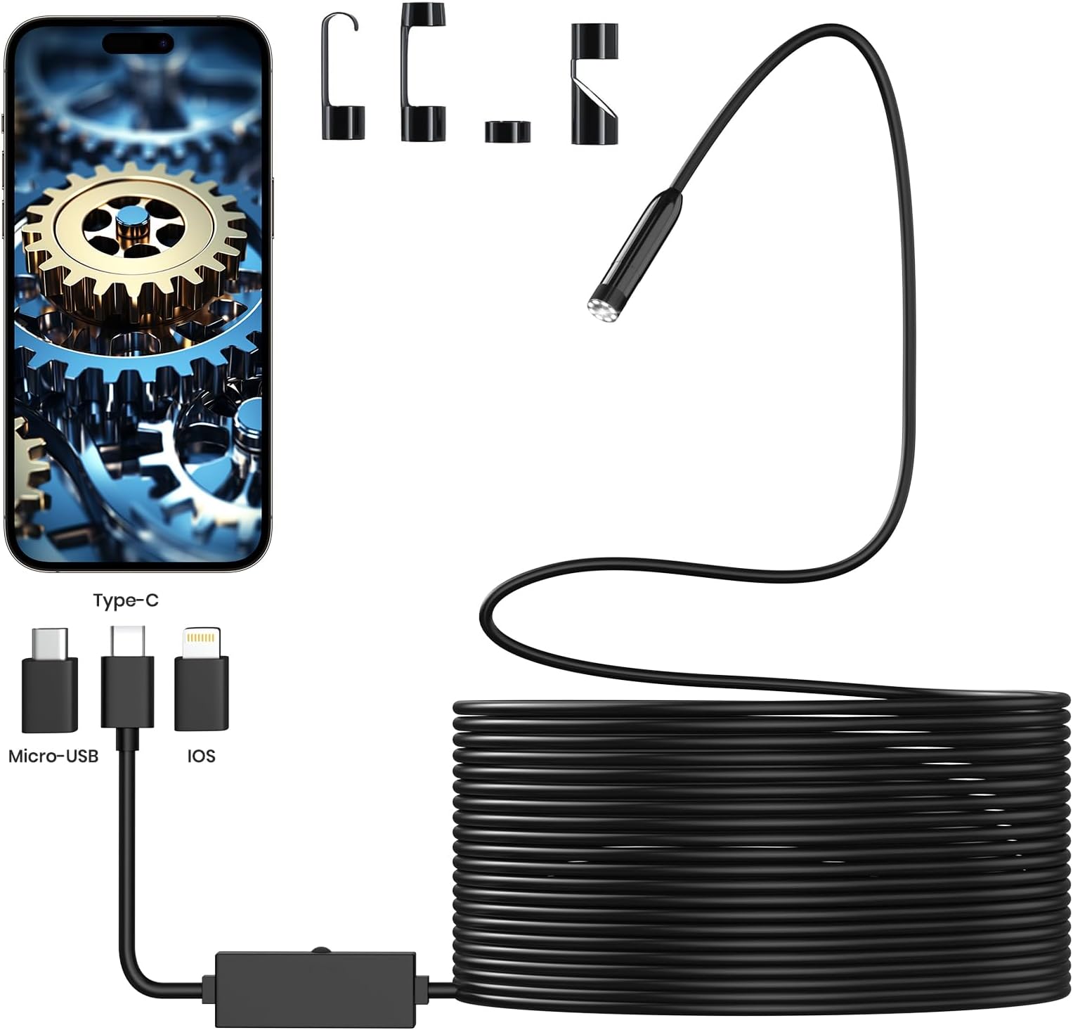 Endoscope Inspection Camera, 3in1 USB Borescope Inspection Camera with 8 LED Lights, 16.5FT