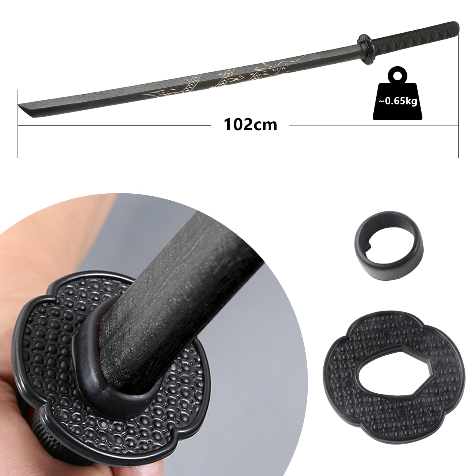 Bokken Kendo Espada Katana de Madera para Entrenamiento Cosplay (Dragón)