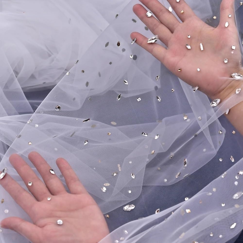 Rhinestones Wedding Veils with Comb Clear Crystal Beaded Bridal Veil Accessories for Bride(Off White)