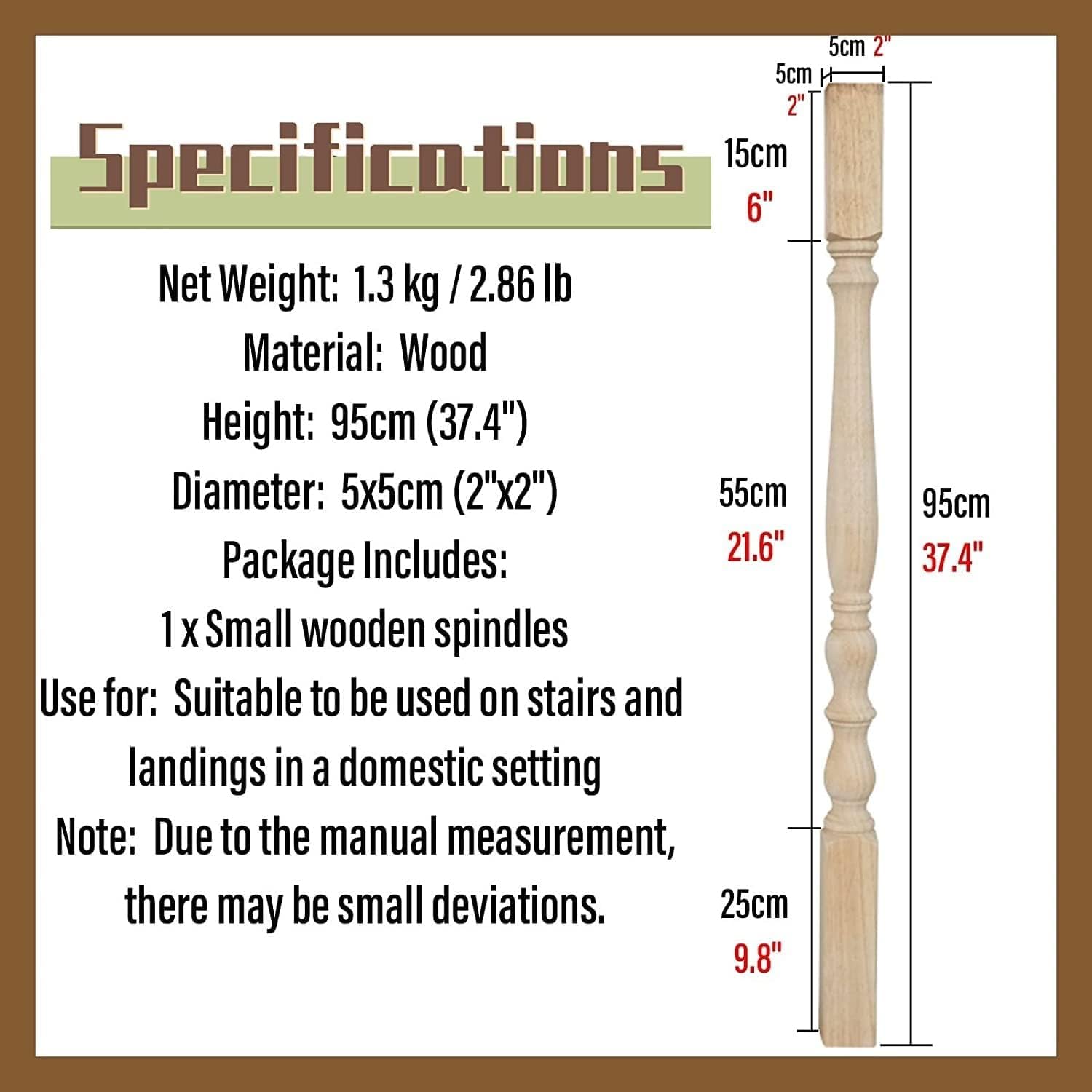 Corrimano Scala Balaustra in Legno Mandrino Balaustre per Scale Interne, Colonna per Mandrini Interni Moderni per Scala Balcone Casa Attico, 5 Pack, 95cm/37.4in