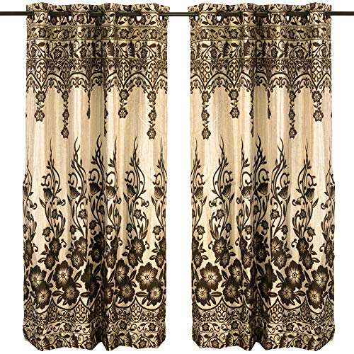 Image of Story@Home Set of 4 Piece Jacquard Multi Eyelet Fancy 5 feet Premium Designer Window Curtains, 60 inch X 46 inch, Brown