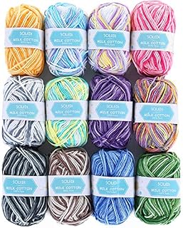 SOLEDI Wool for Crochet 12*50g Balls 5 ply Double Knitting Wool Soft, Crochet Yarn Packs with Bag and 2 Crochet Hooks, for Knitting Hats Gloves Blankets Dolls etc