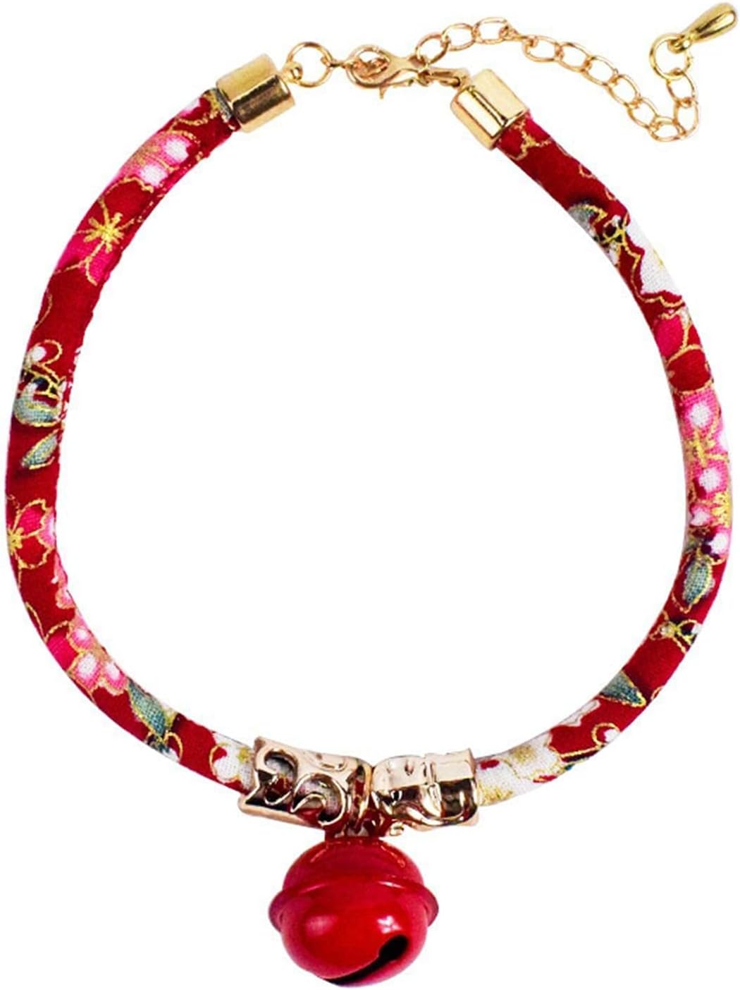 Pets Empire Japanese Style Cat Collar, Kimono Style Cat Collar with Bell, Adjustable Neck 30-36 cm, Handmade Cotton Necklace with Bell 1 Piece (Red)