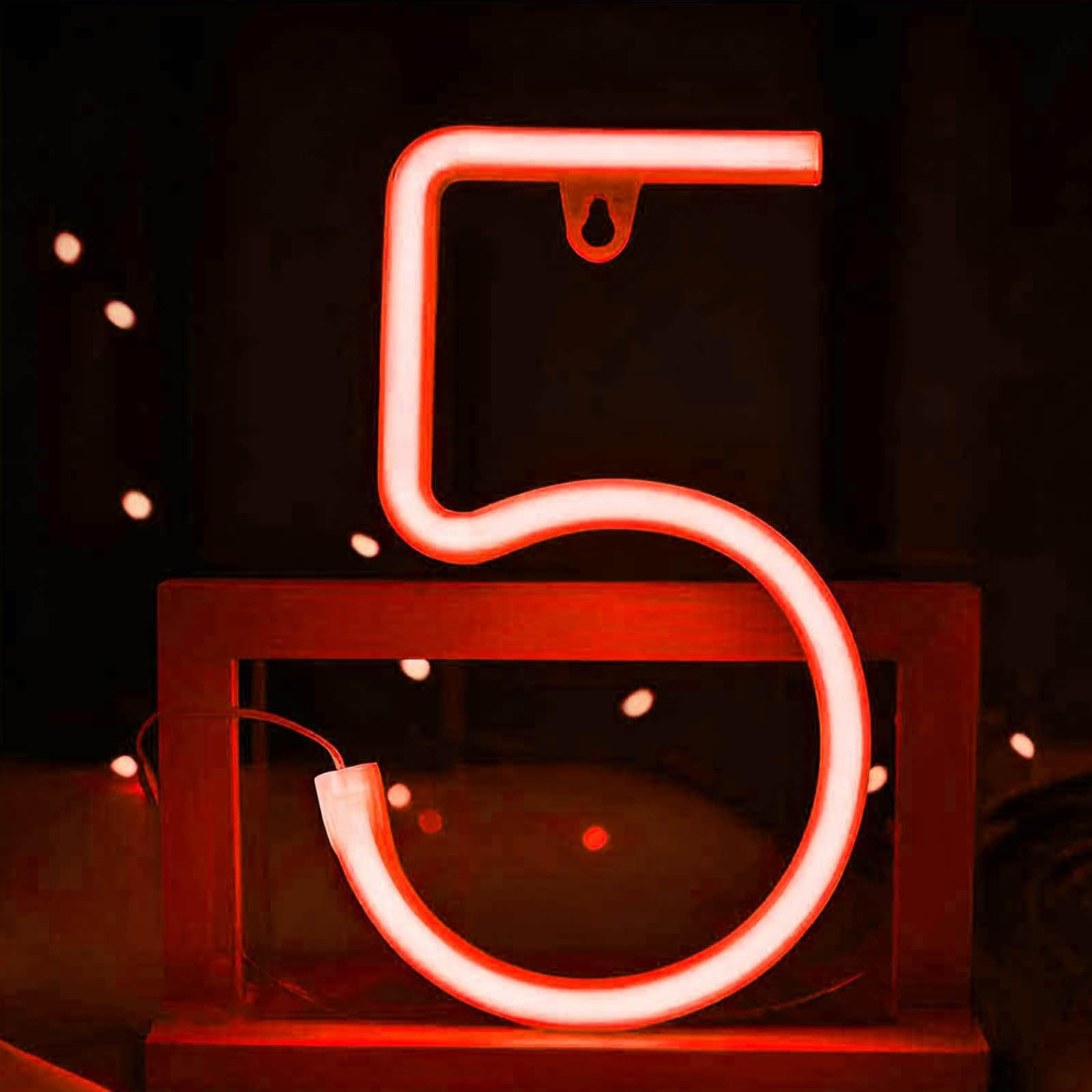 Red Neon Clock Numbers with Dual Power Supply - USB/Battery LED Sign for Studio Salon Retail Display(No.5) — image 1