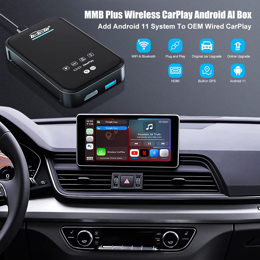 Buy MMB 2022 Carplay Wireless Adapter Multimedia Video Box for Cars