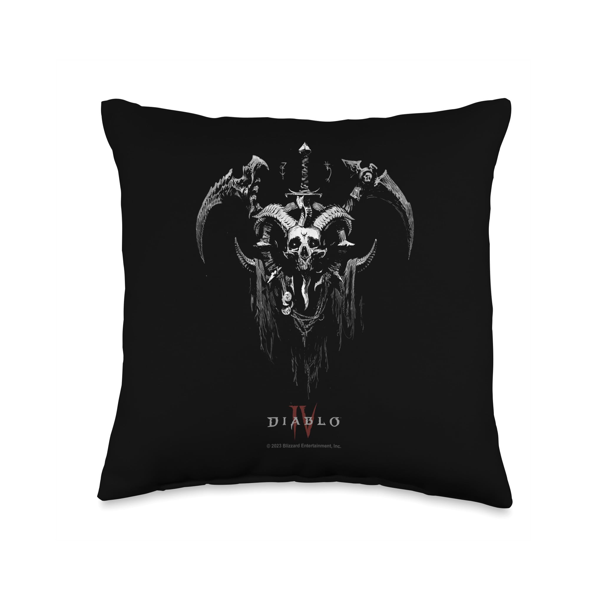 Diablo IV Necromancer Sigil Distressed Armor Throw Pillow 16x16 Multicolor