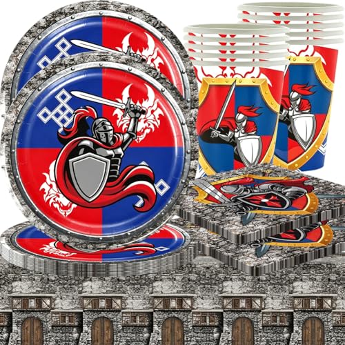 SZJFYMQ 41 Pièces Vaisselle de Fête à Thème Médiéval, Réutilisable Vaisselle de Fête Avec Assiettes, Tasses, Serviettes Pour des Fêtes Jusqu'à 10...