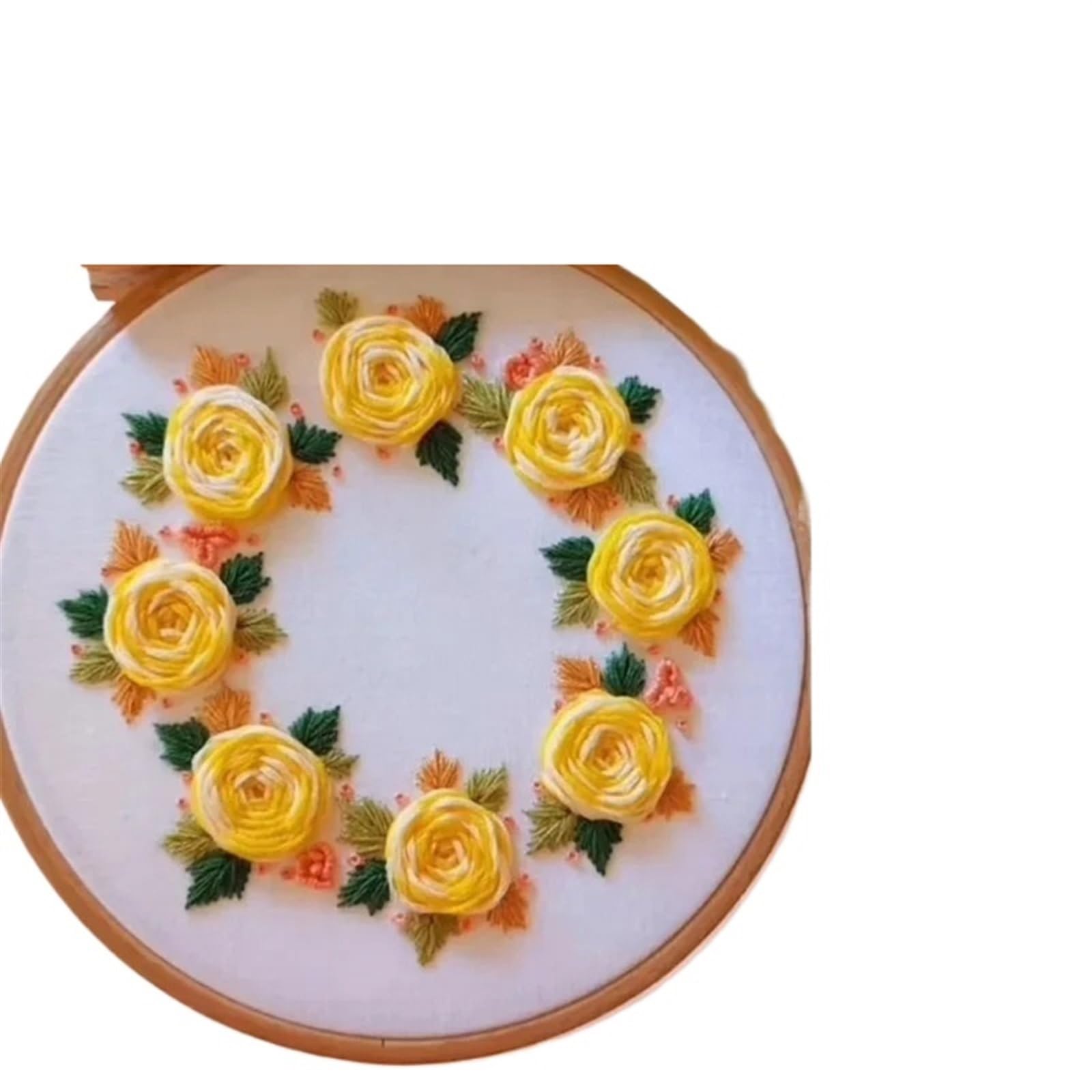 haft, Zestaw do haftowania, zestaw w stylu vintage Żółta róża Wieniec kwiatów Róże Malowanie igłą(With hoop)