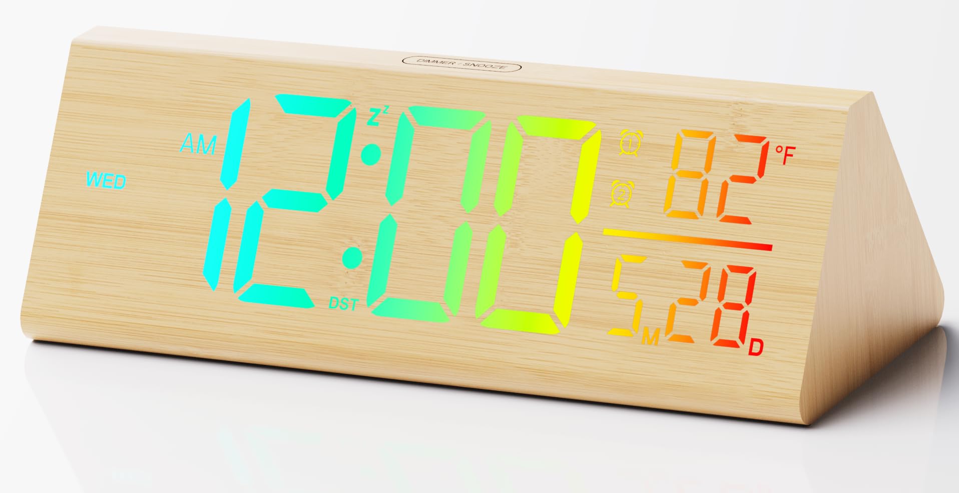 Reloj despertador digital de madera maciza para dormitorio, pantalla grande de 8.8 pulgadas para sala de estar, mira la hora al instante, pantalla de tiempo con retroiluminación multicolor