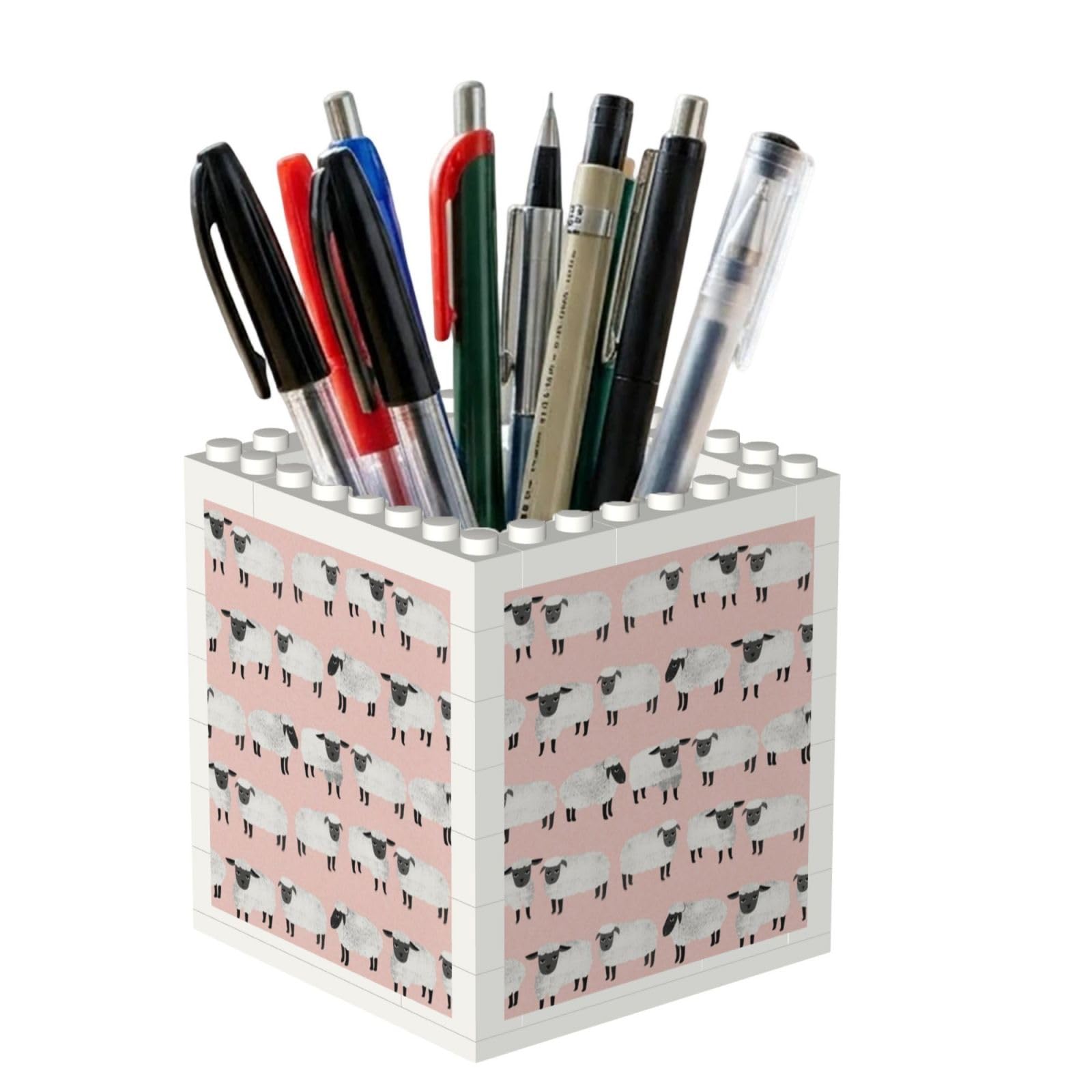 Poadnly Sheep Pastel Pink Sheep Wool Farm Animal, Pen Pot Pencil Holder for Office Home School, Compact Desk Organiser for Office Stationery
