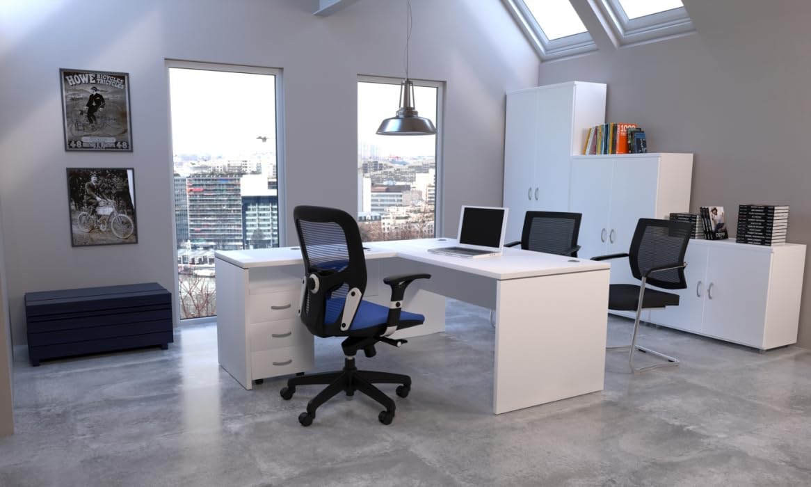 Spacio Escritorio de Madera H20, Mesa de Oficina para Ordenador con Pata de Panel, Tablero 30mm (Blanco, 160x80cm)